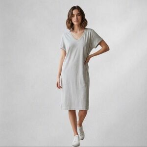 Garnet Hill Tencel Lyocell Knit Dress Women’s S oatmeal V-Neck Short Sleeve